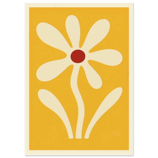 Gul solblomst – varm botanisk kunsttrykk med strålende gul solblomst og frodig naturlig uttrykk, kunstprint av HareideART