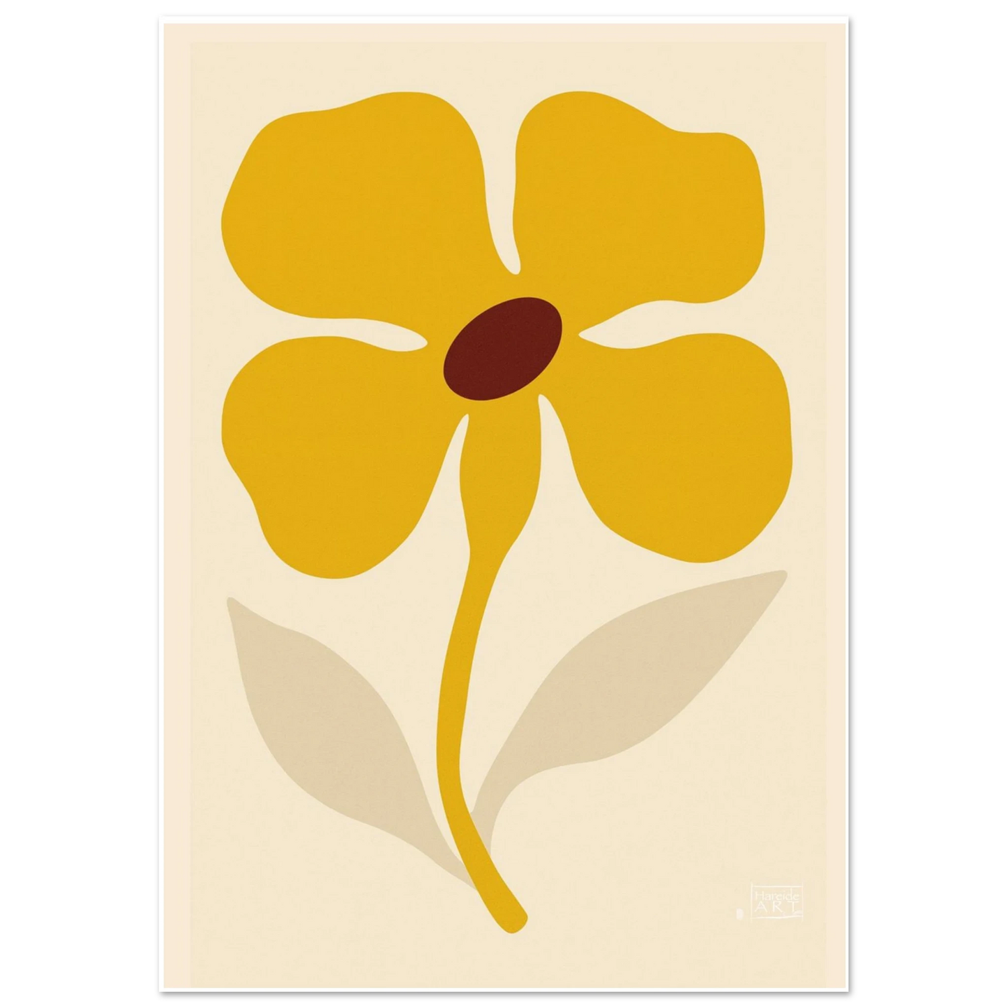 Gylden blomst – minimalistisk botanisk kunsttrykk med elegant gyllen blomst i enkel og tidløs komposisjon, kunstprint av HareideART