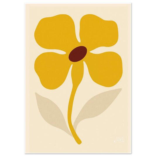 Gylden blomst – minimalistisk botanisk kunsttrykk med elegant gyllen blomst i enkel og tidløs komposisjon, kunstprint av HareideART