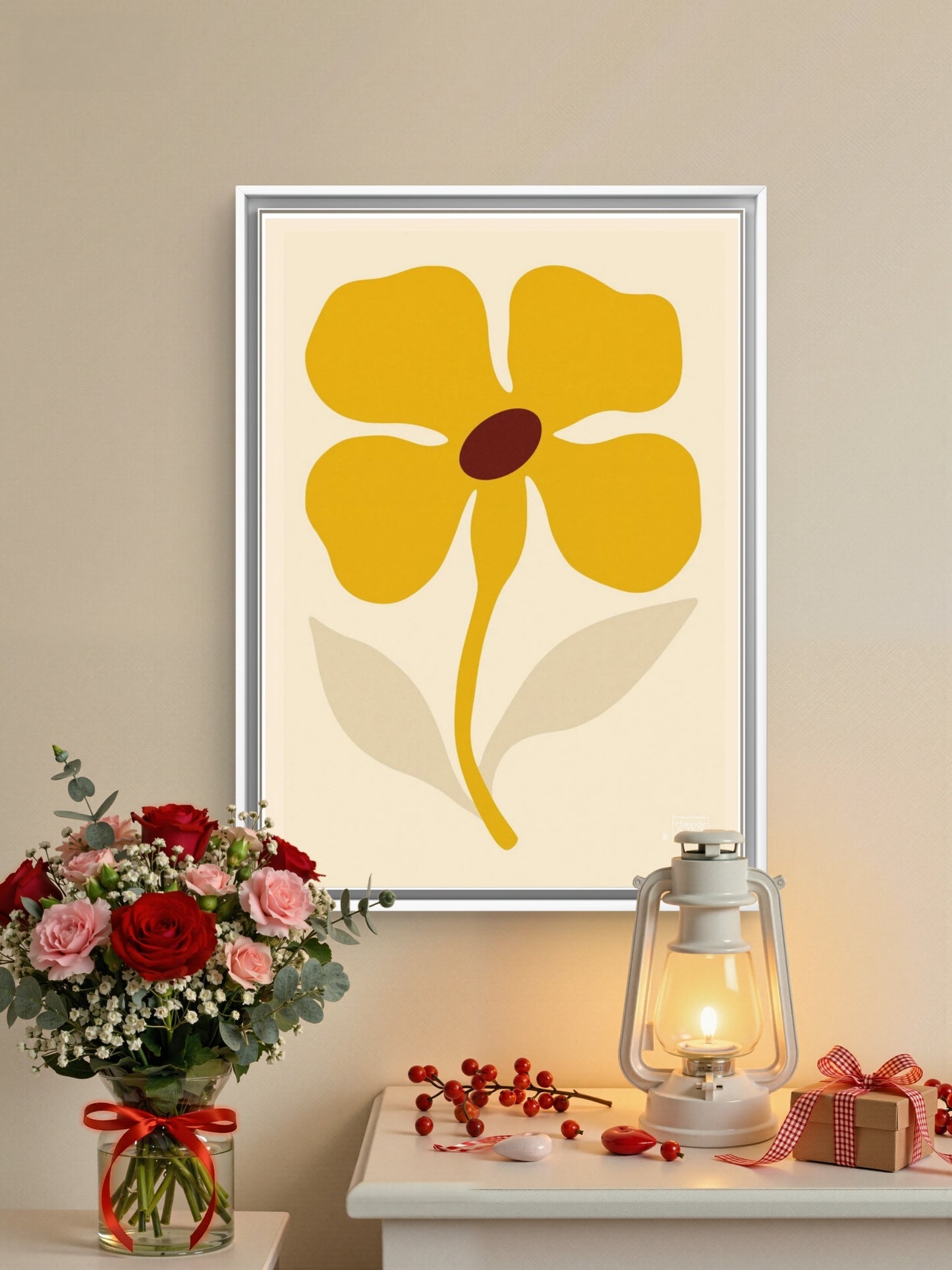 Gylden Blomst – Minimalistisk Botanisk Kunsttrykk - hareideart