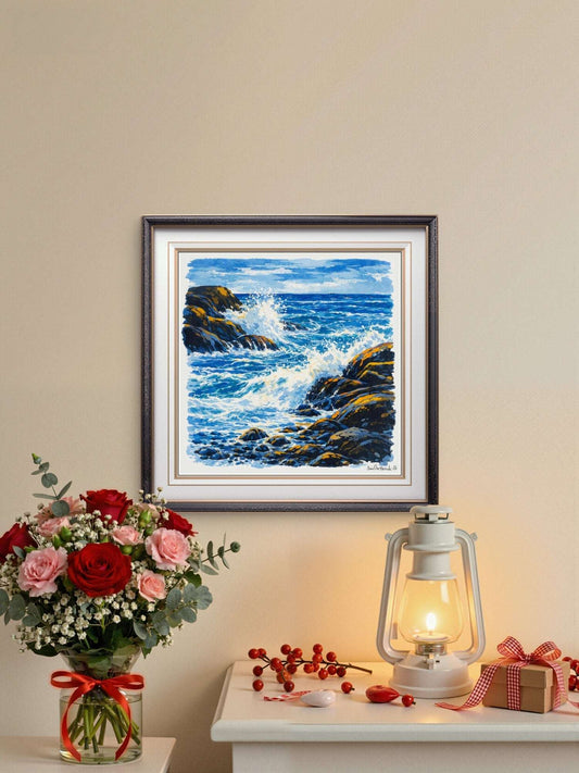 Der havet møter stein – Abstrakt Norsk Kystkunst Print