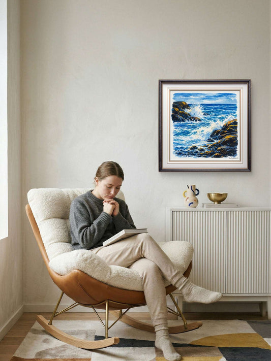 Der havet møter stein – Abstrakt Norsk Kystkunst Print