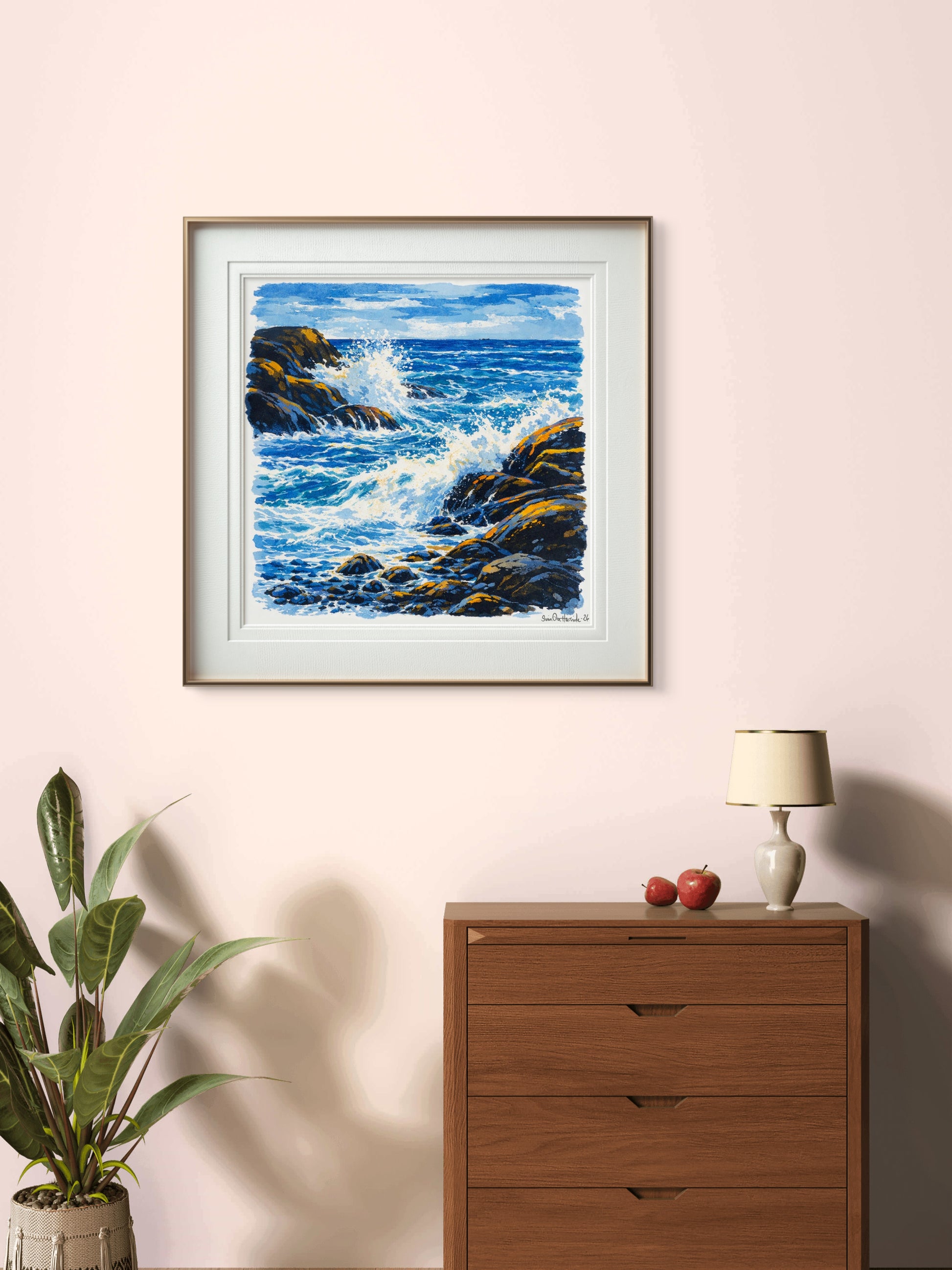 Sjøen spruter Bilde over en liten kommode