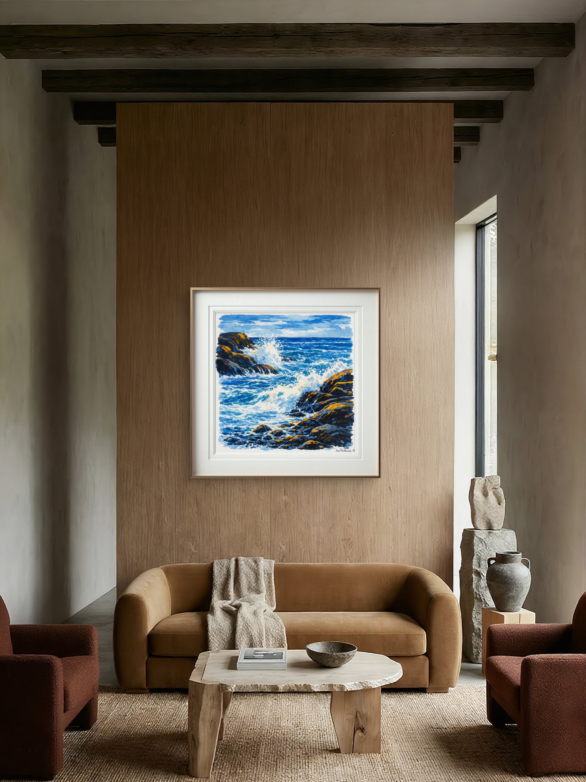 Sjøsprøyt på vegg i stua