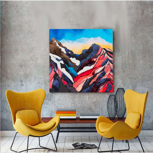 Segmentert fjellandskap I – abstrakt fjellmotiv delt i geometriske fargesegmenter med nordisk karakter, kunstprint av HareideART