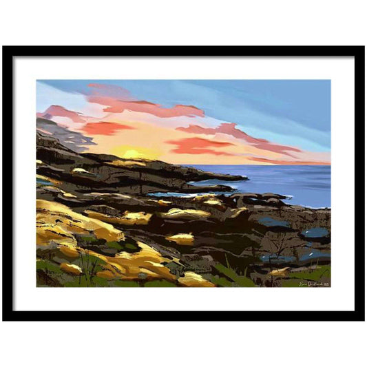 Solnedgangsserenade – dramatisk solnedgang med gloende himmelfarger og lyrisk natursstemning, kunstprint av HareideART