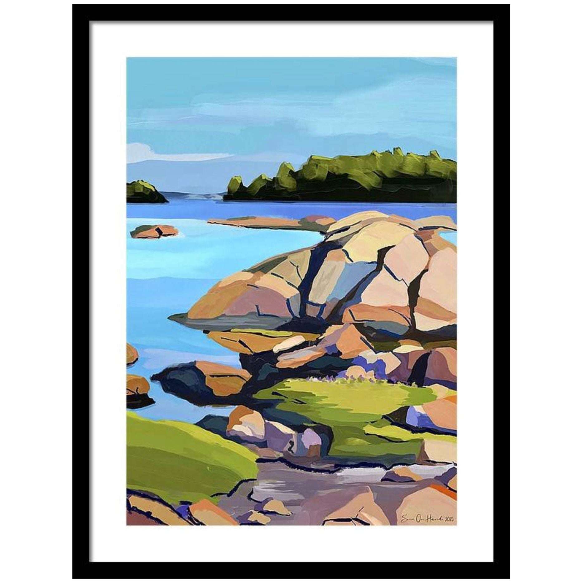 Landkystens sjelefred – stille kystlandskap med hav og horisont som formidler ro og frihet, kunstprint av HareideART