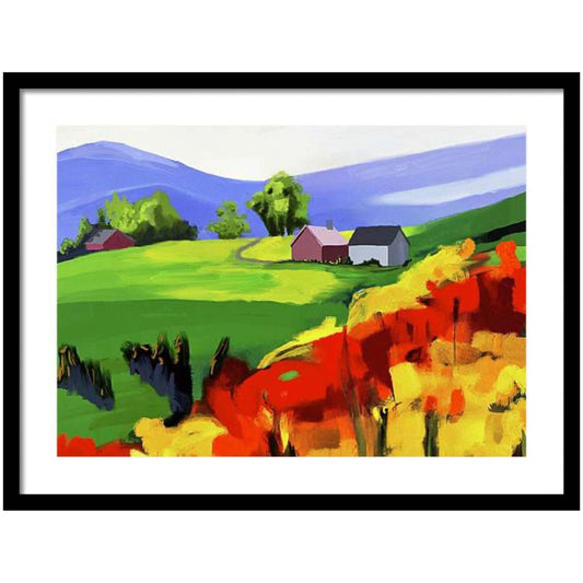 Summer vibes – fargerikt og lekent sommerlandskap med varm stemning og levende fargeglød, kunstprint av HareideART