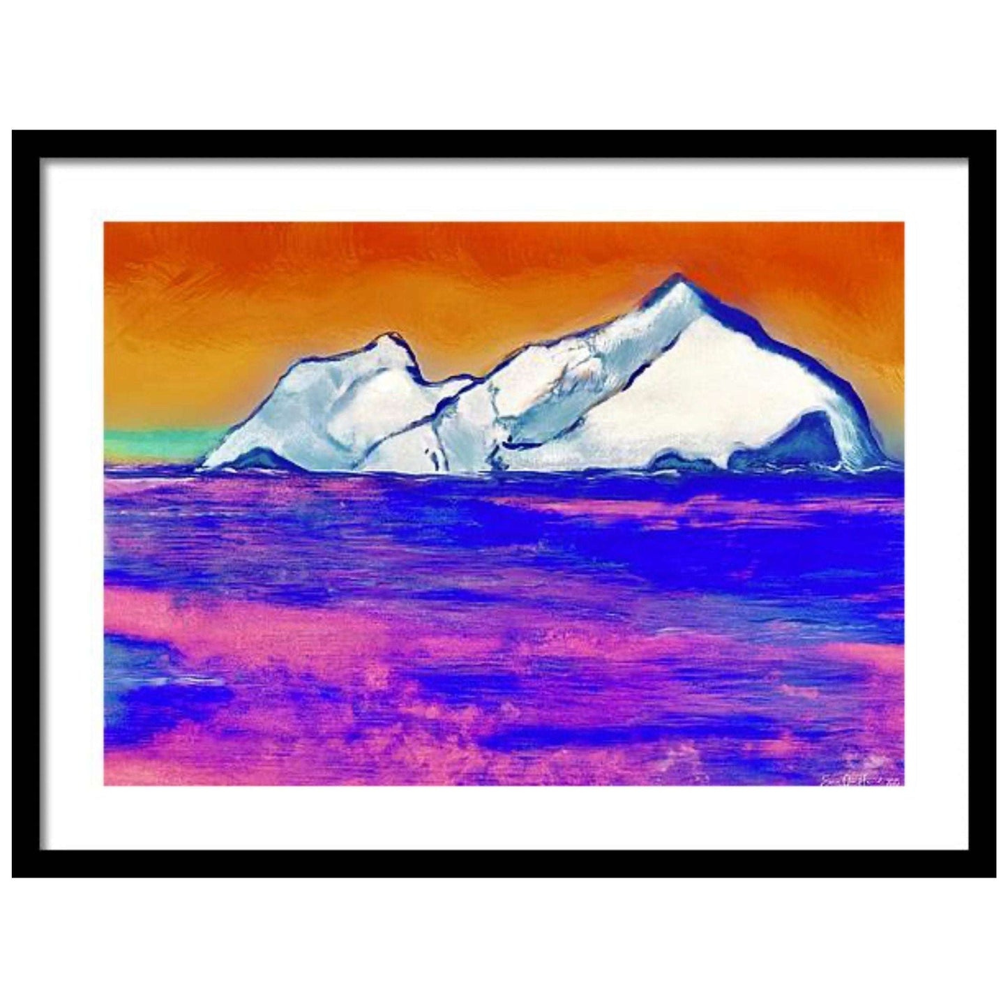 Solnedgang i Arktis – majestetisk arktisk solnedgang med dype røde og lilla himmelfarger over nordlig landskap, kunstprint av HareideART