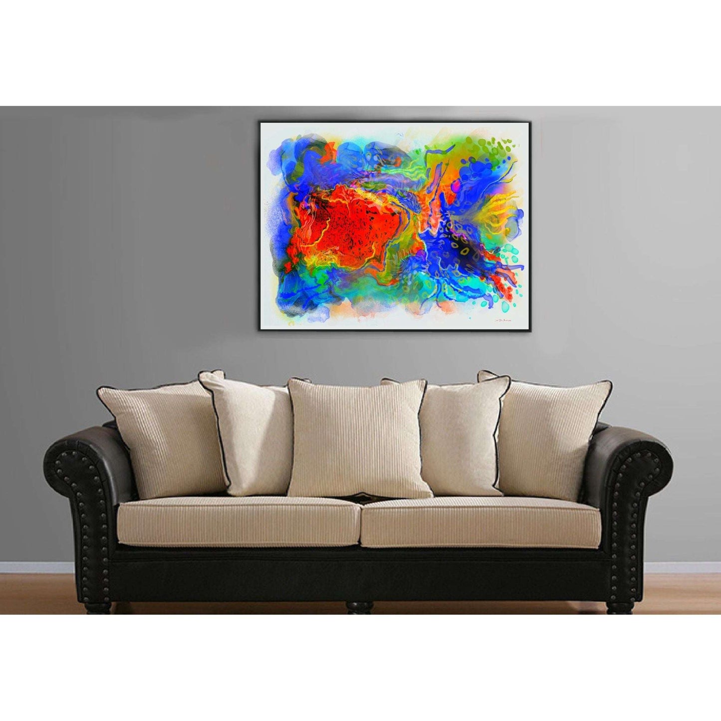 Rough Sea i sort ramme – abstrakt havkunst som fanger kreftene under overflaten, giclée print av HareideART