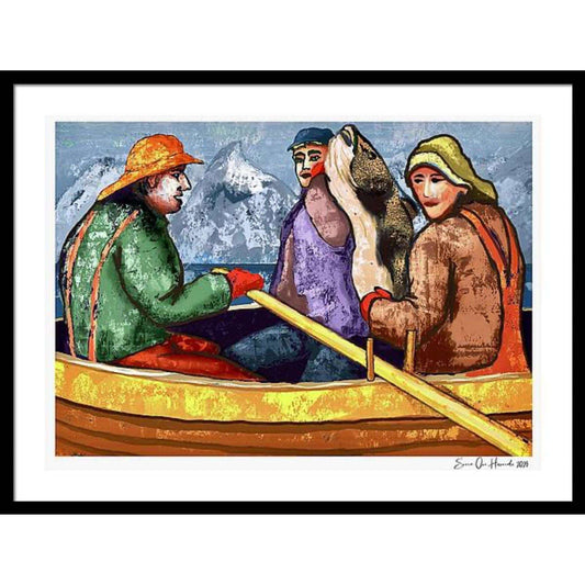 Den store fangsten II – figurativt Lofoten-fiskemotiv med fangstscene og autentisk nordnorsk havkultur, kunstprint av HareideART