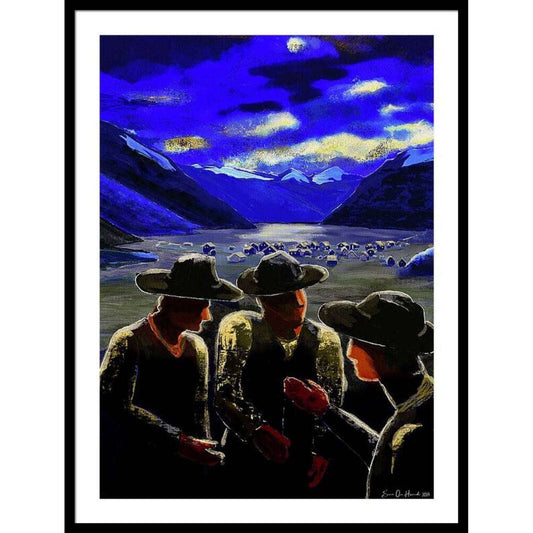 Rallare på vei ned til Rombaksbotn – historisk motiv av svenske jernbanearbeidere i Narvik-naturen, kunstprint av HareideART