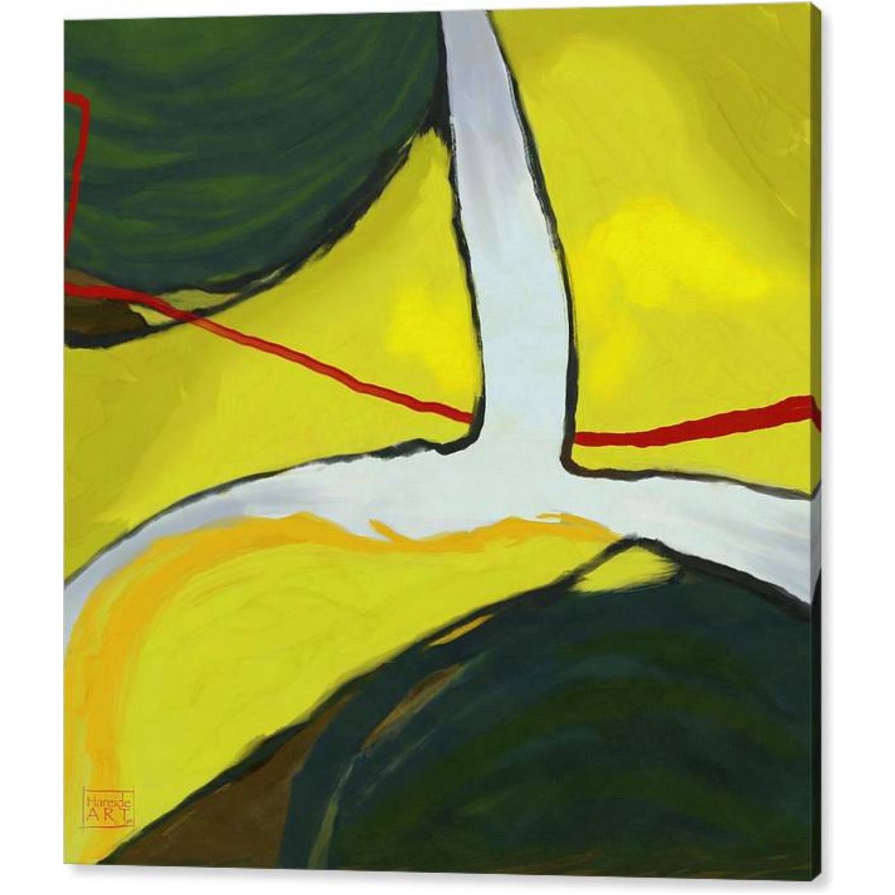 Red line in yellow landscape - HareideART