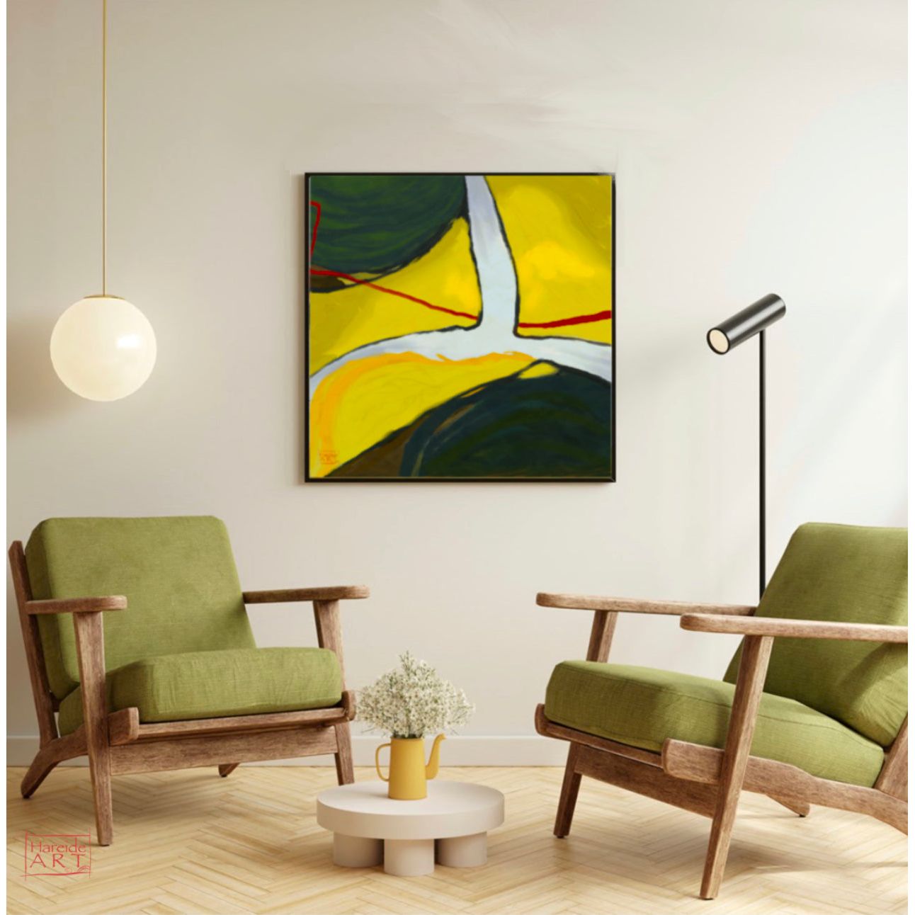 Red line in yellow landscape - HareideART