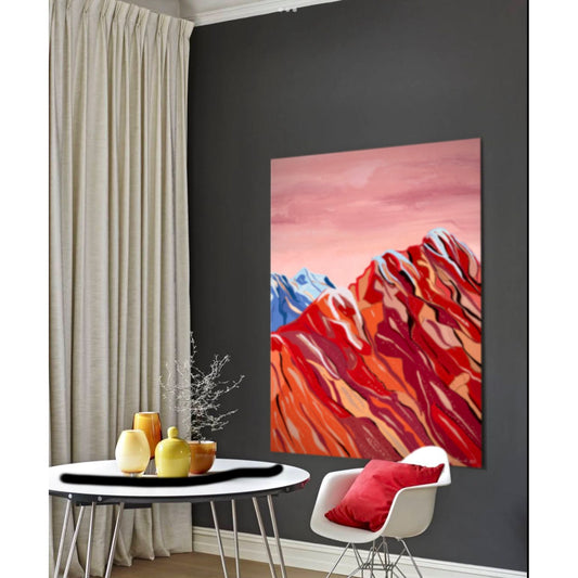 Red segmented mountain on wall