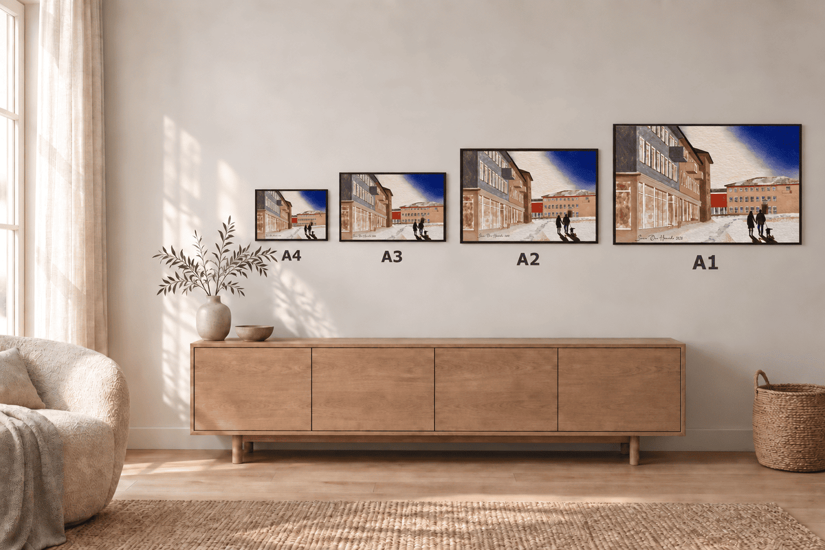 Dronningens gate – Gate 2 – mockup i interiør, giclée-trykk av HareideART