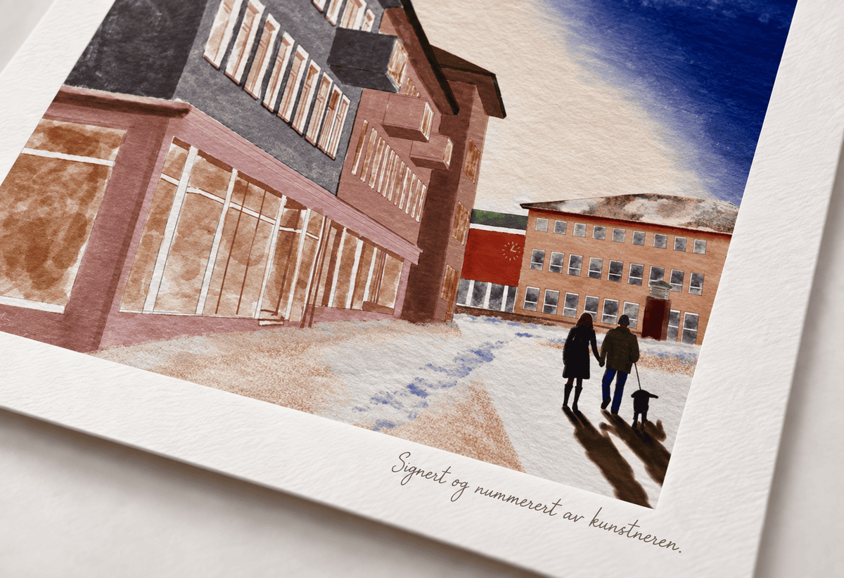 Dronningens gate – Gate 2 – mockup på vegg, giclée-trykk av HareideART