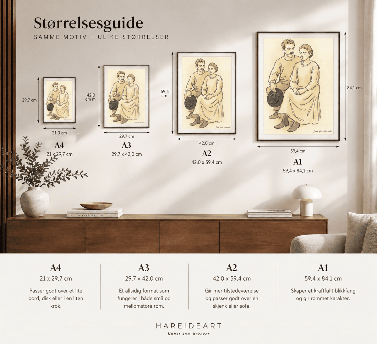 Rallartid – størrelsesoversikt, giclée-trykk av HareideART