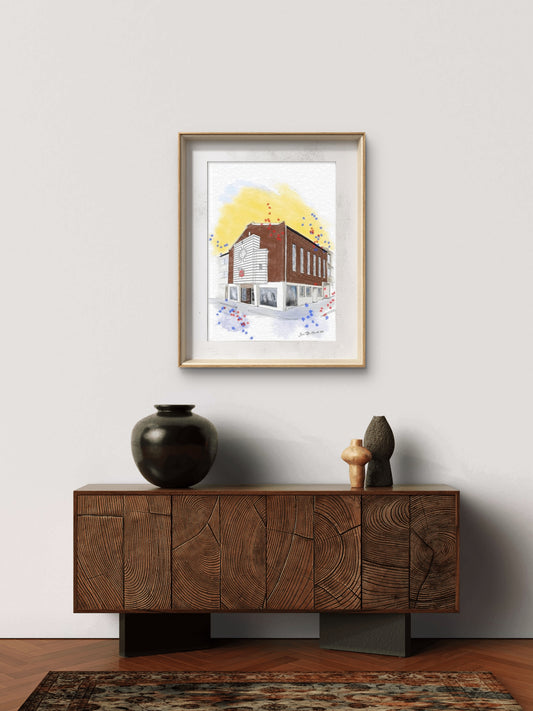 Illustrasjon-av-Baptisten-bygning-i-Narvik-Giclee-print-HareideART