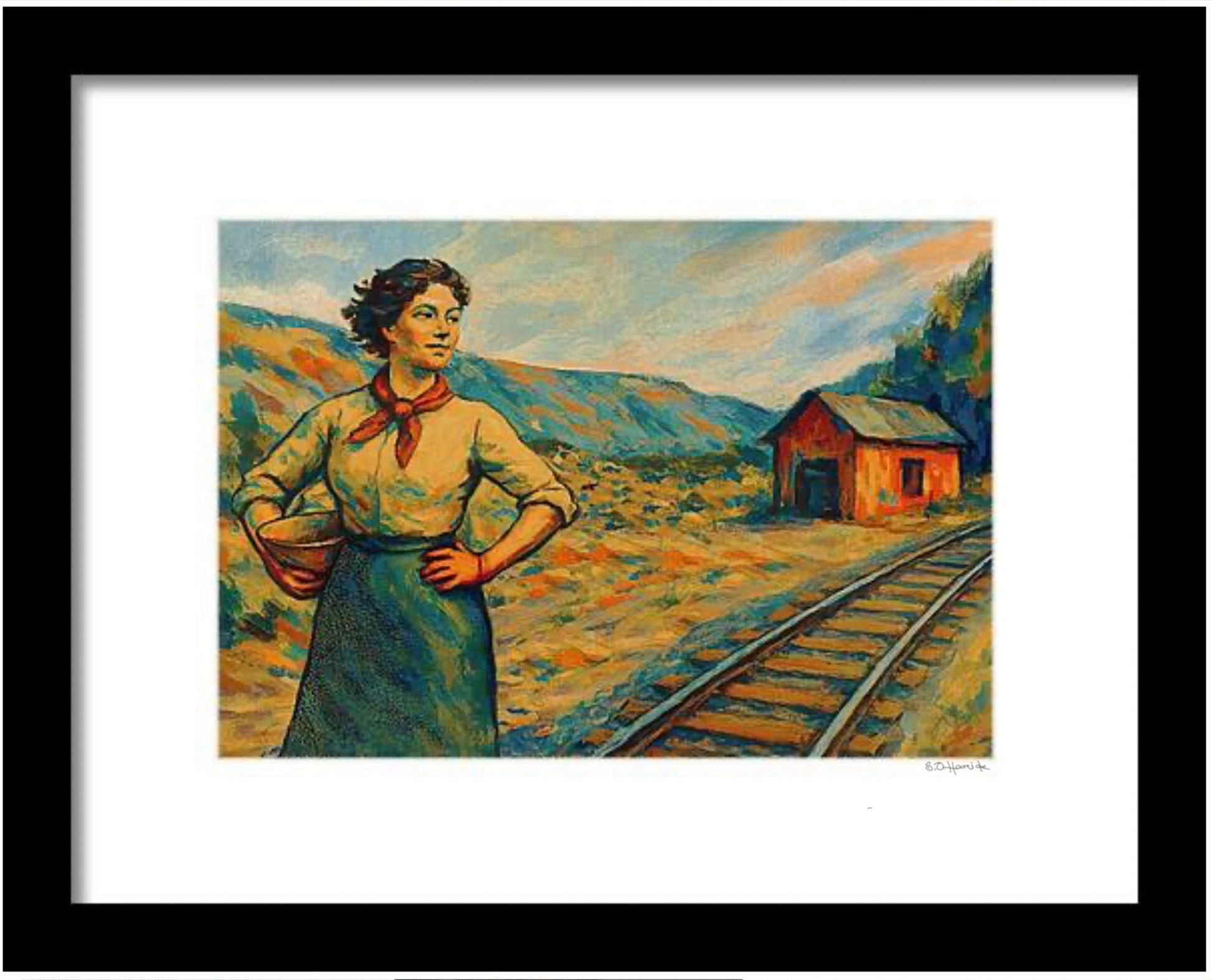 Svara Bjørn - kvinnen fra bygging av Ofotenbanen - digitalt malt av HareideART