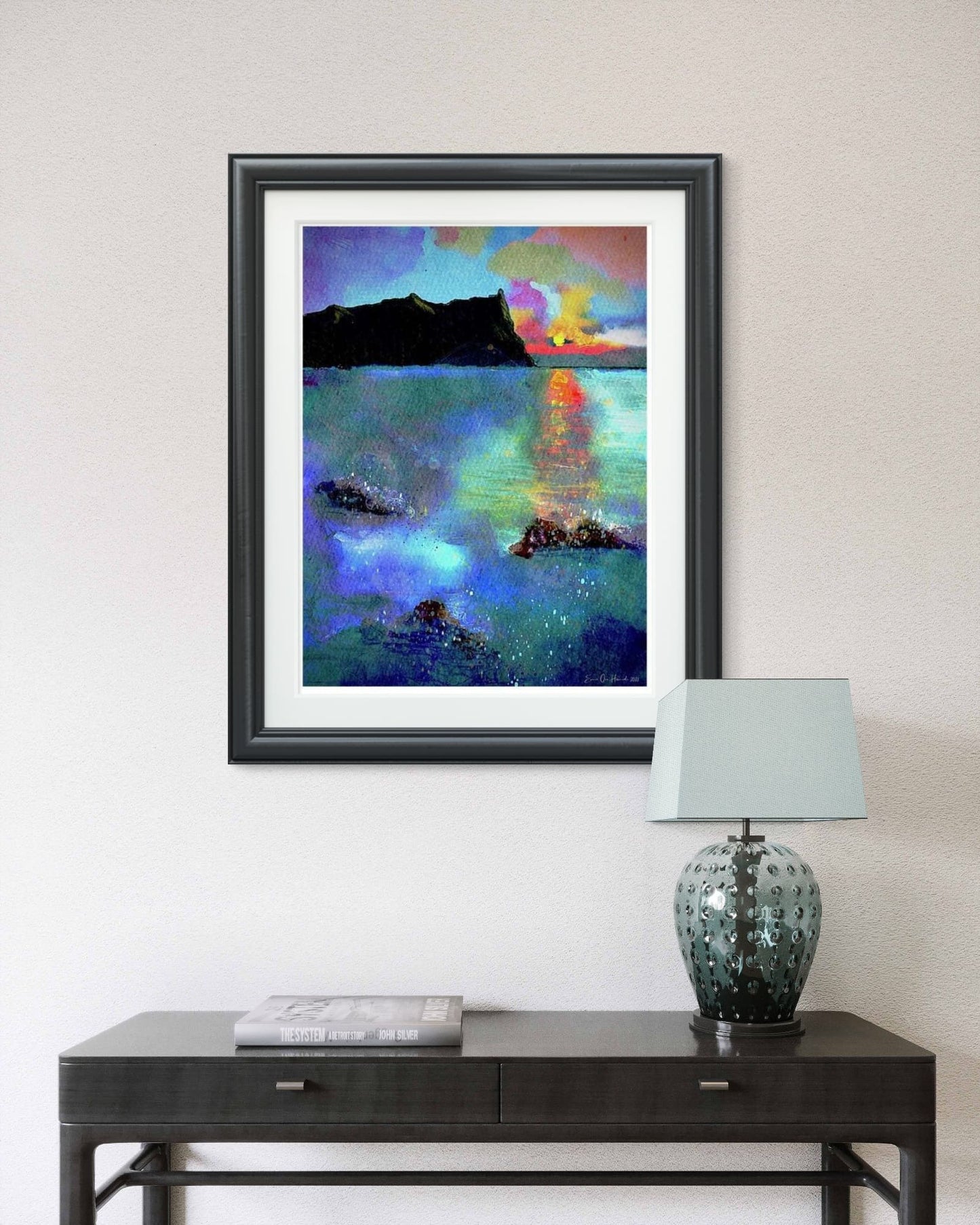 Klippe i solnedgang – dramatisk kystmotiv, kunstprint - HareideART