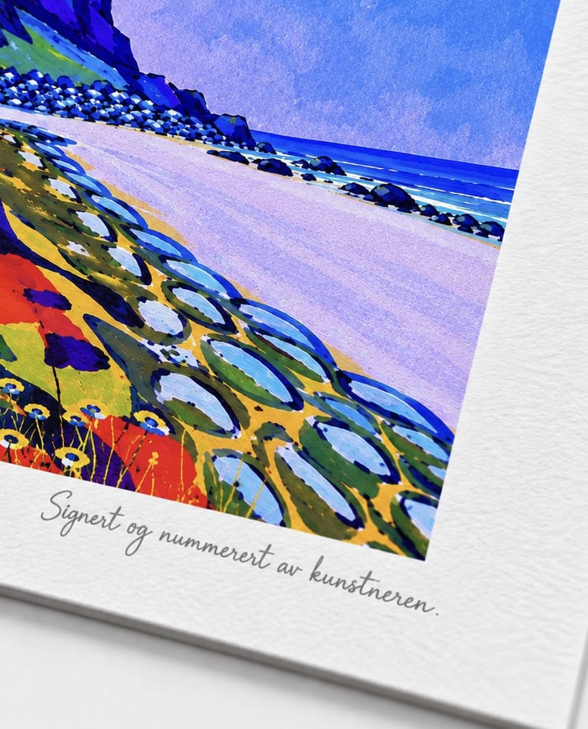Klippe på Vestvågøy – mockup i interiør, giclée-trykk av HareideART