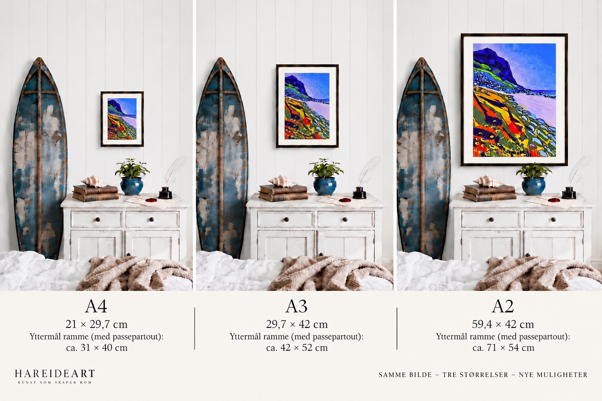 Klippe på Vestvågøy – fargerikt kystmotiv, detaljbilde 2, giclée-trykk av HareideART