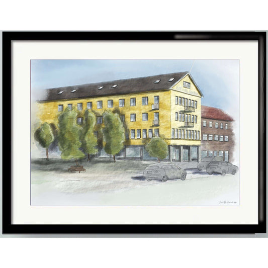 Kolflaath gården – nostalgisk norsk gårdsmotiv med varm atmosfære og landlig karakter, kunstprint av HareideART