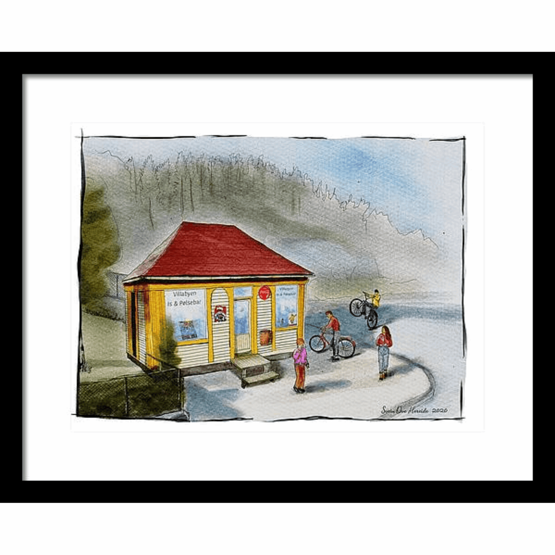 Villabyen kiosk Narvik – nostalgisk nabolagskiosk med lokal sjarm og varm retrostil, kunstprint av HareideART