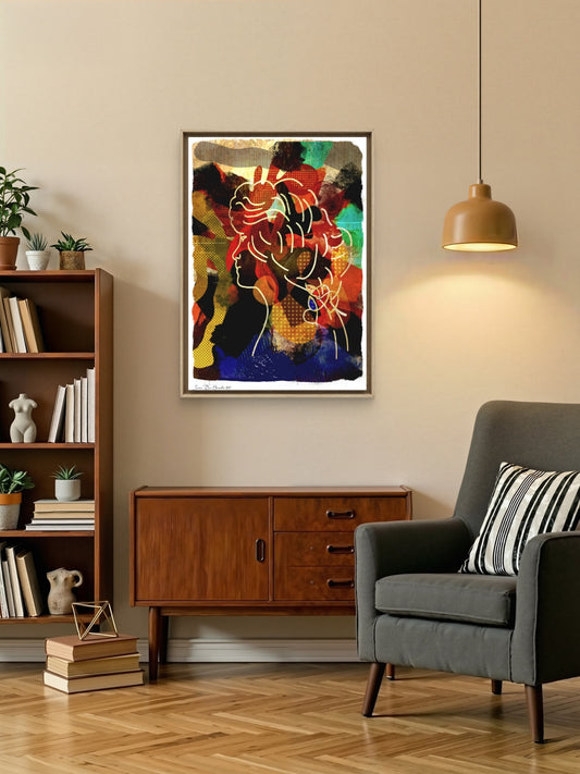 Kvinne_i_hvite_strek_figurativt_portrett-_kunstprint_av_HareideART