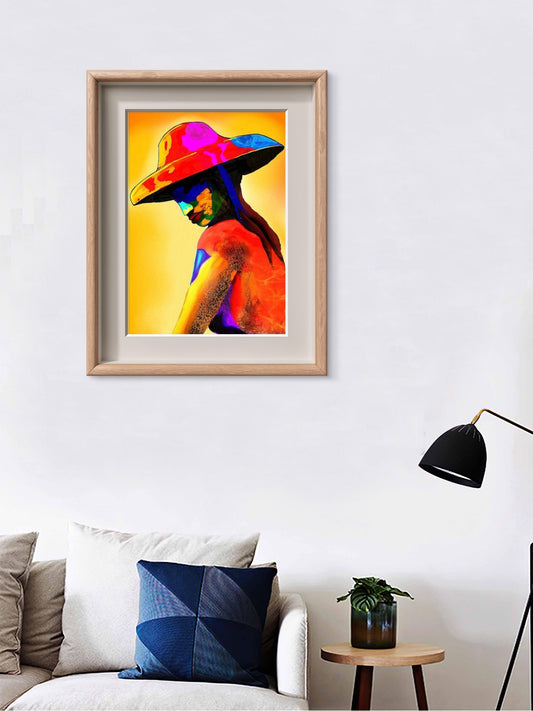 Kvinne med stor hatt og bøyd hode- Giclee print
