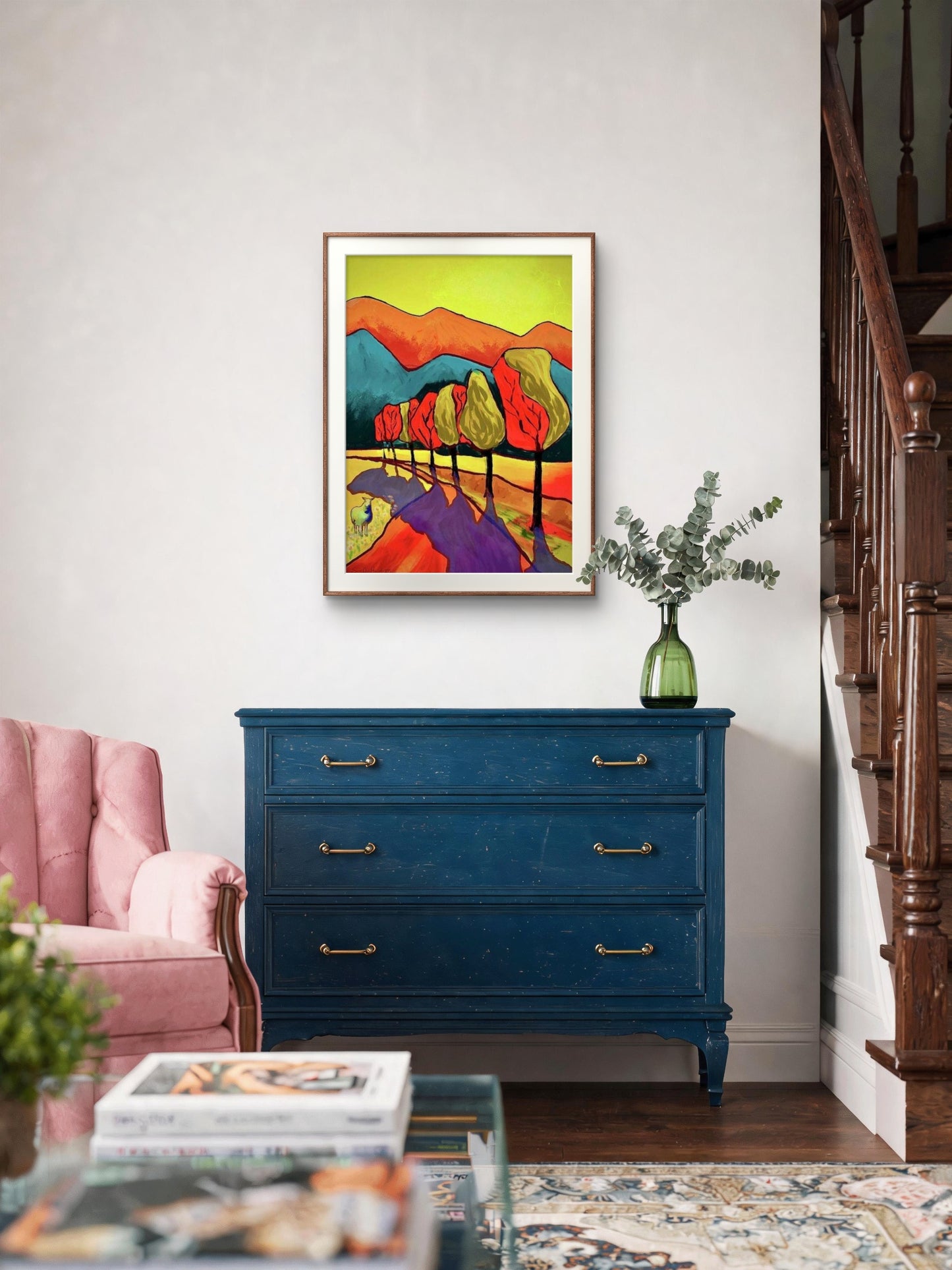 Landskap-med-fjell-og-trÆr. Giclee print