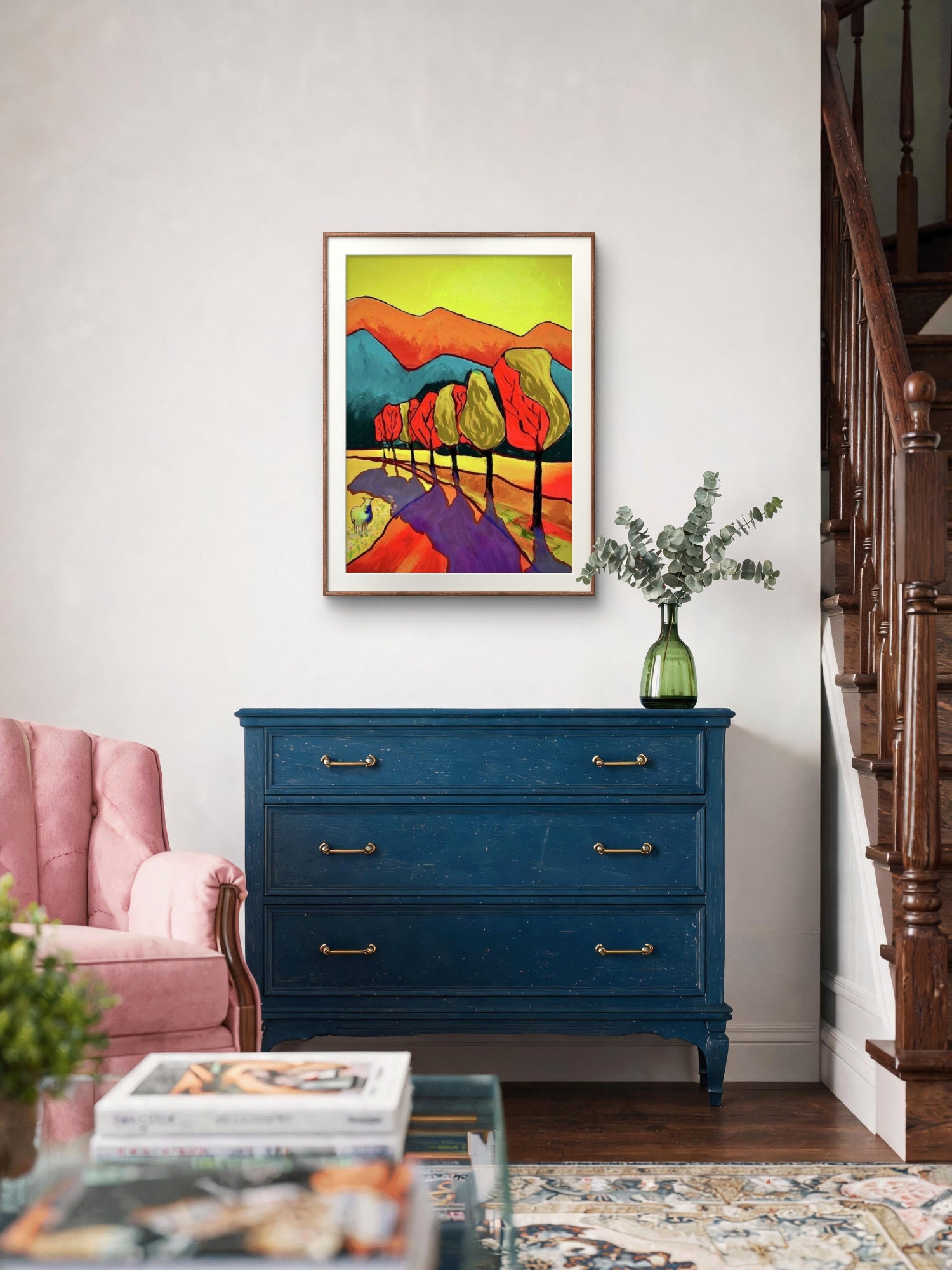 Landskap-med-fjell-og-trÆr. Giclee print