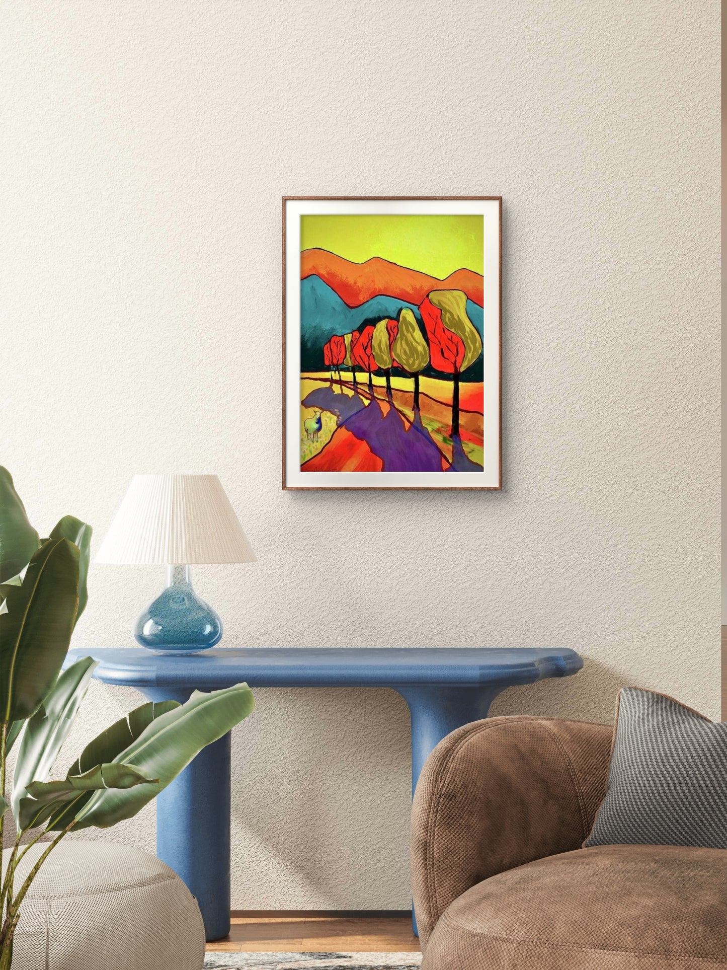 Landskap-med-fjell-og-trÆr - HareideART