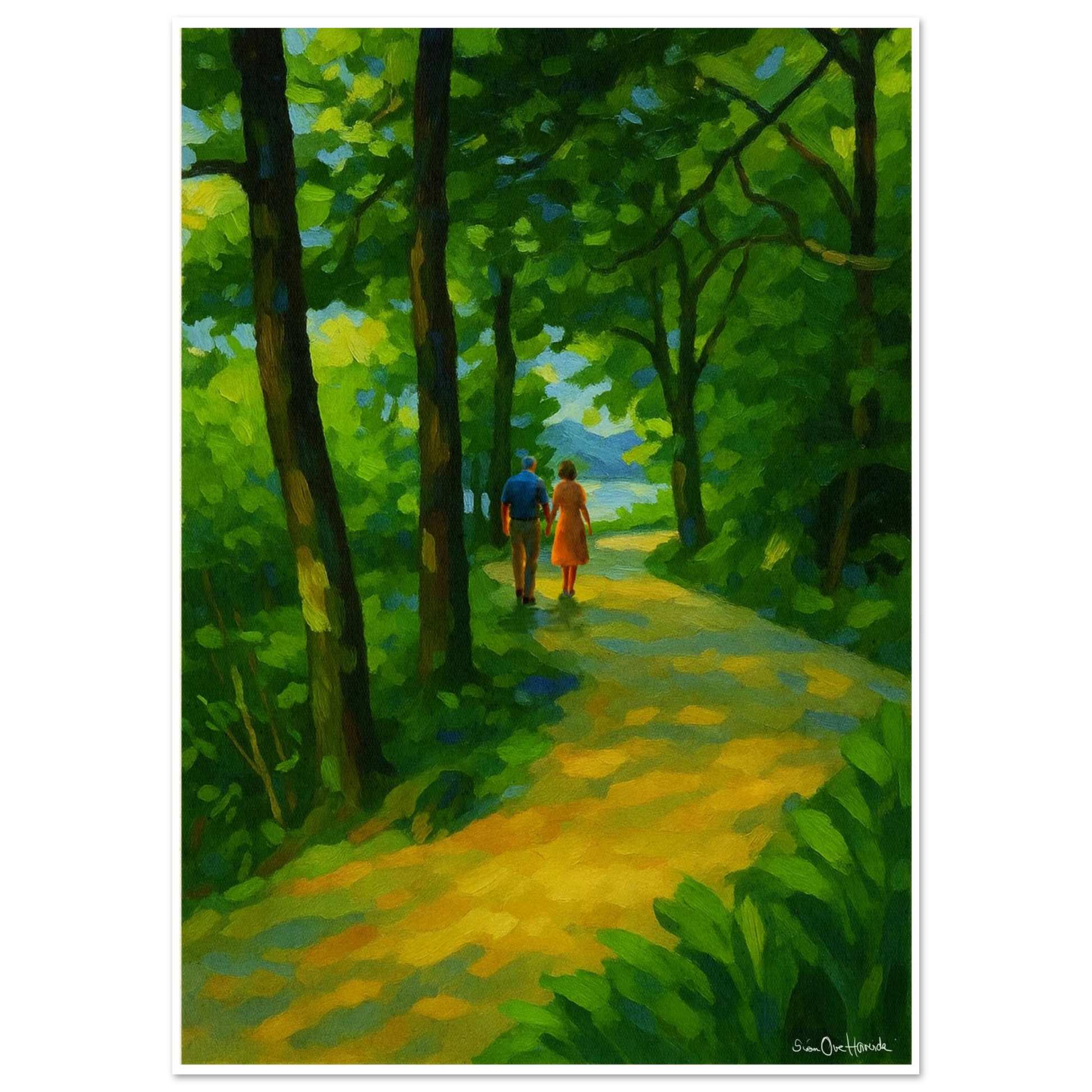 Abstrakt sommerlandskap langs Lille Stokkavann - stille vann og frodig natur i digitalt kunstprint fra HareideART