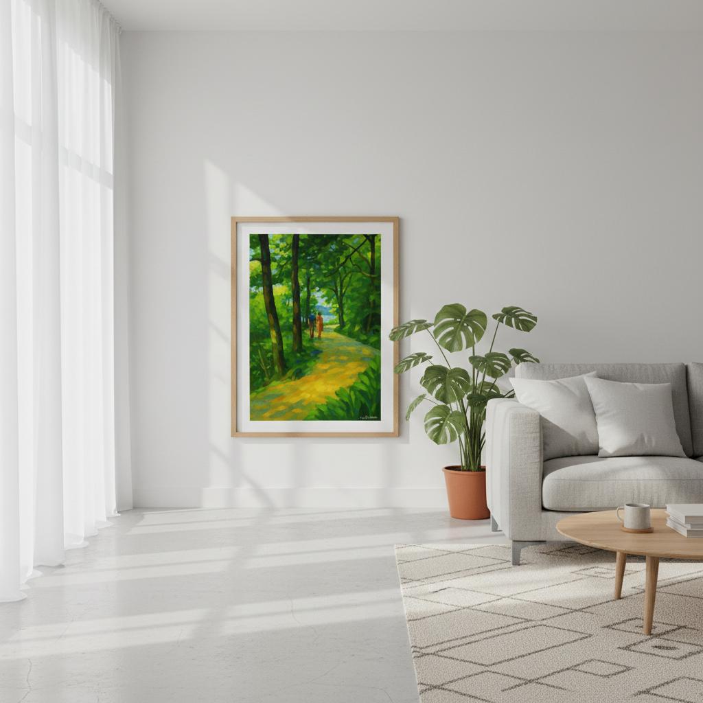 Abstrakt sommerlandskap langs Lille Stokkavann - stille vann og frodig natur i digitalt kunstprint fra HareideART