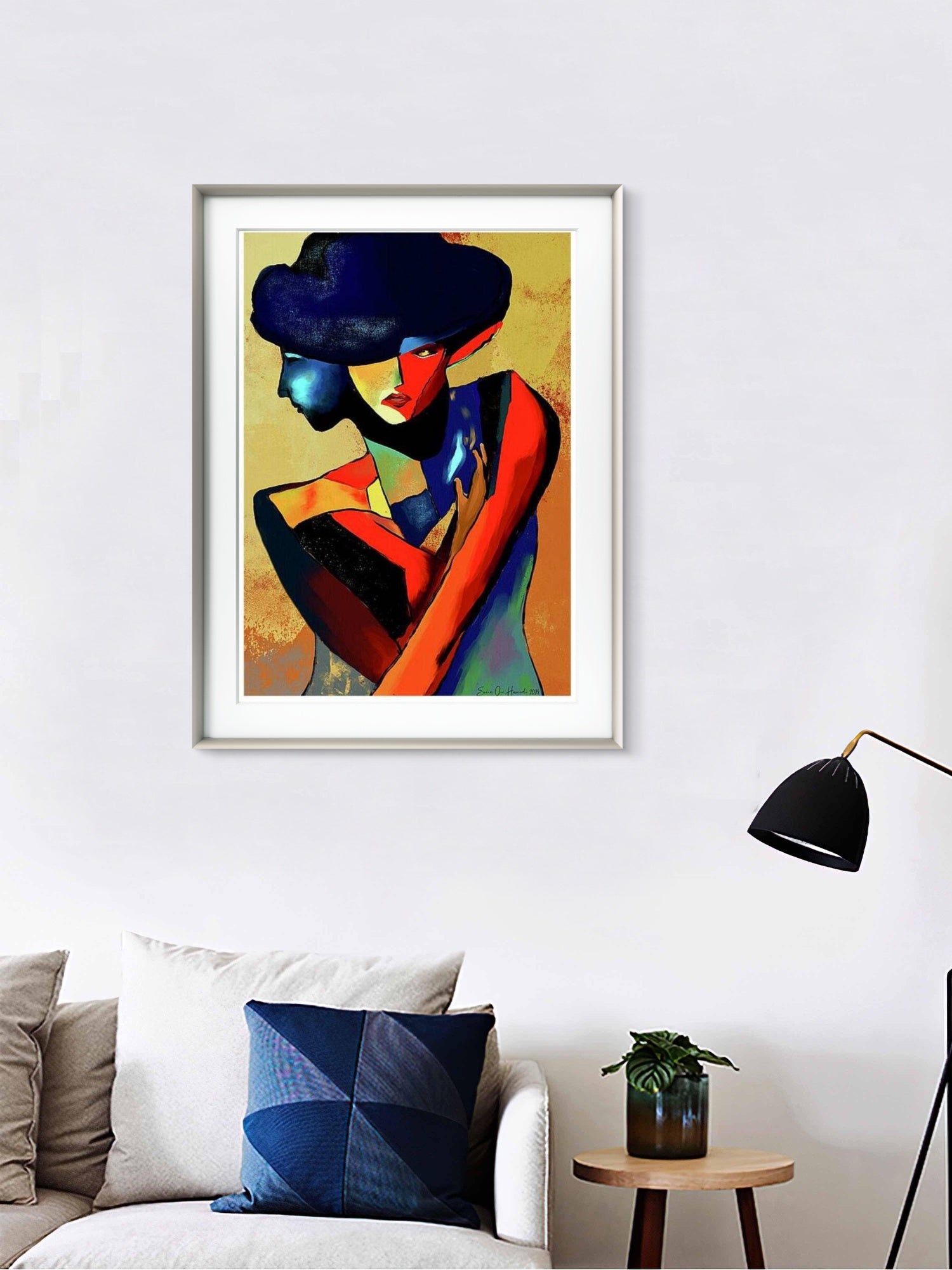 Livlige refleksjoner – fargerikt figurativt portrett med levende penselstrek og reflekterende uttrykk, kunstprint av HareideART