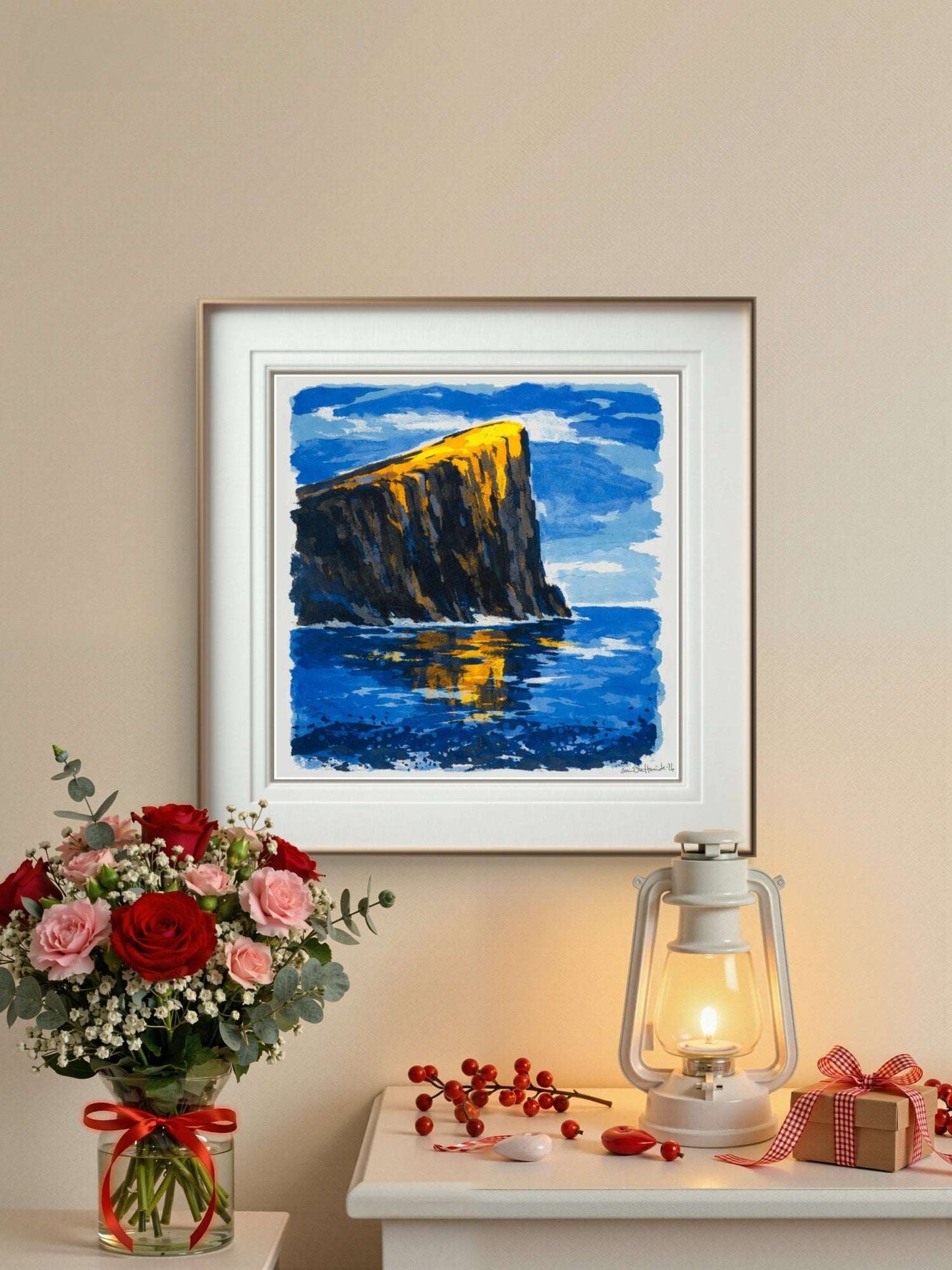 Lyset på kanten – Abstrakt Klippe og Hav Kunstprint