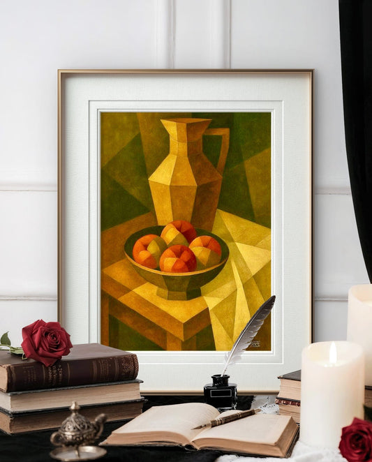 Mugge og frukt i kunstprint