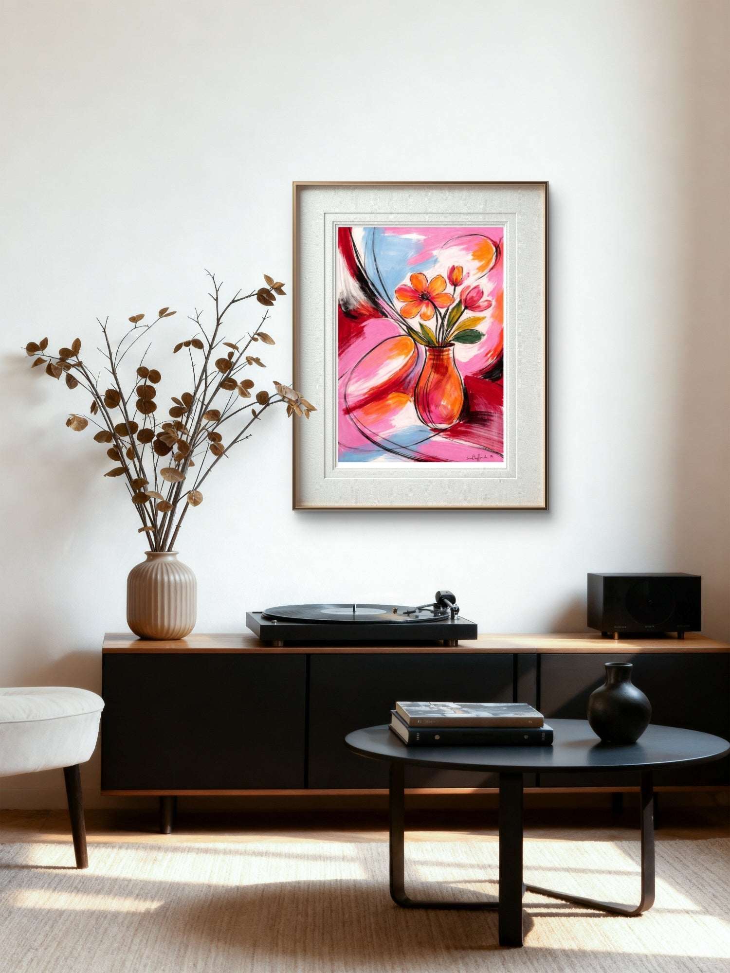Abstrakt Blomsterkunst – Rosa og Oransje Ekspressivt Print