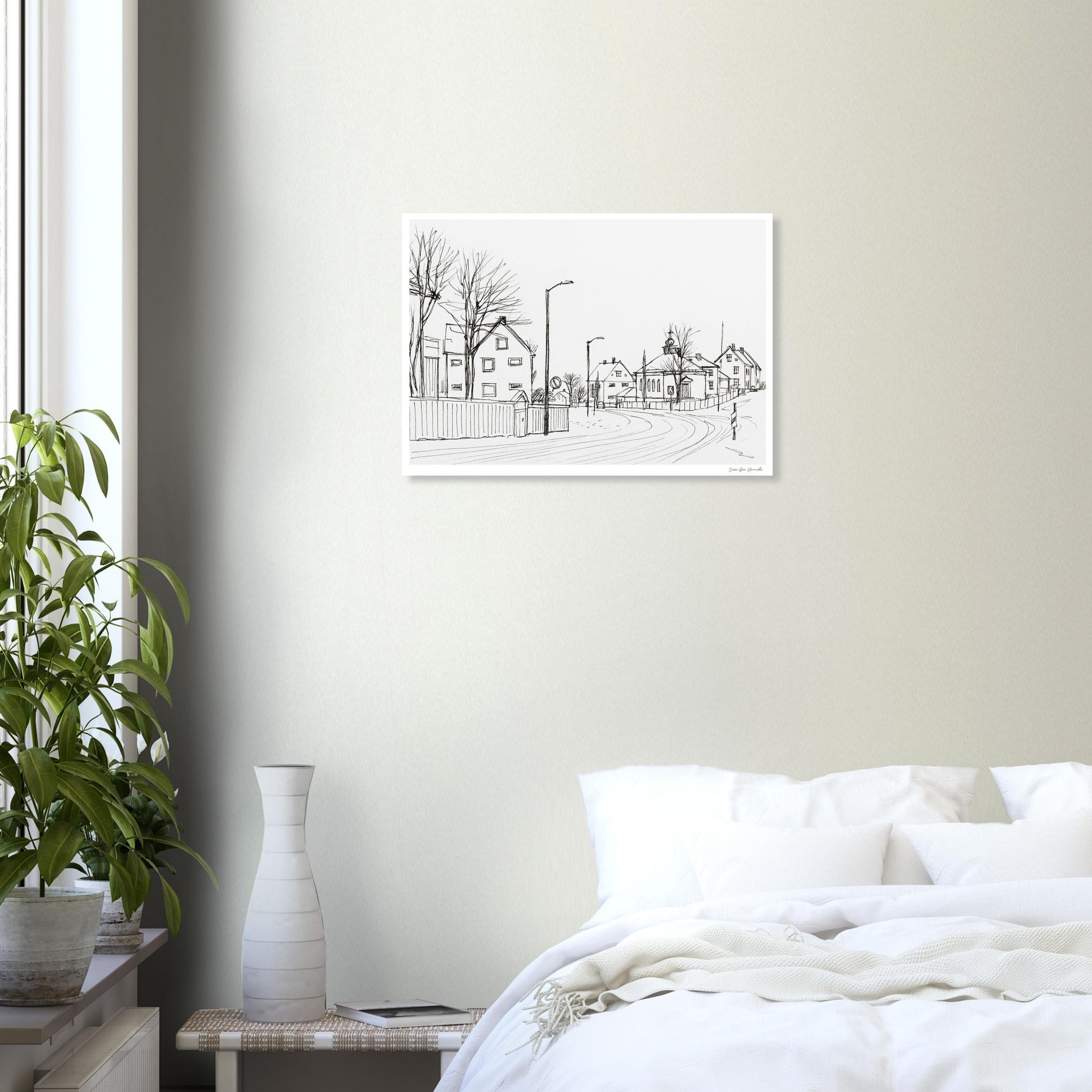 Abstrakt digitalt kunstprint av veikryss ved Tårnveien og Vassvikveien mot Gamle Betania - inspirert av norsk lokalgeografi