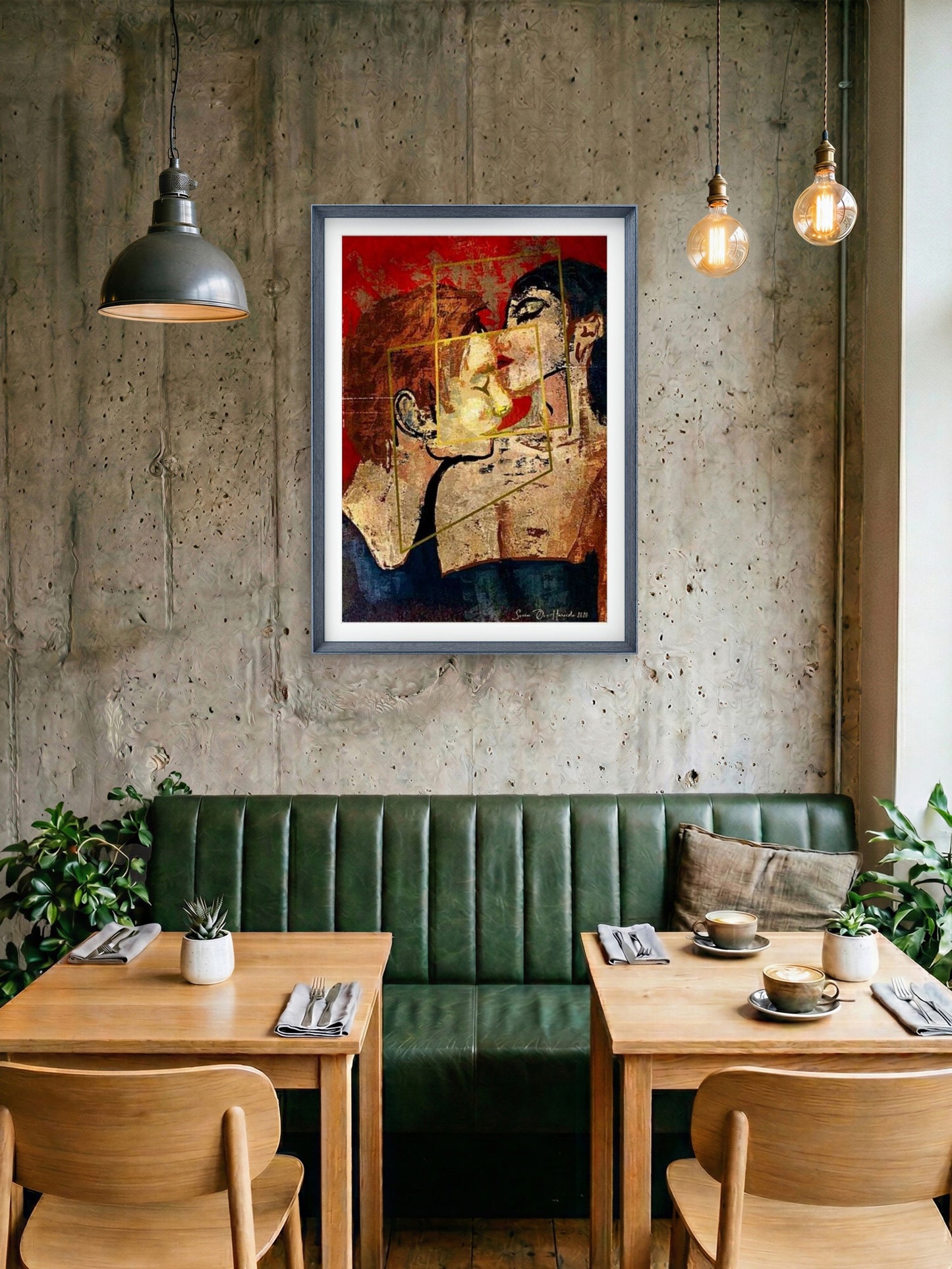 Sammen i kjærlighet – figurativt motiv om nærhet og kjonnektet par i varm og intim stemning, kunstprint av HareideART