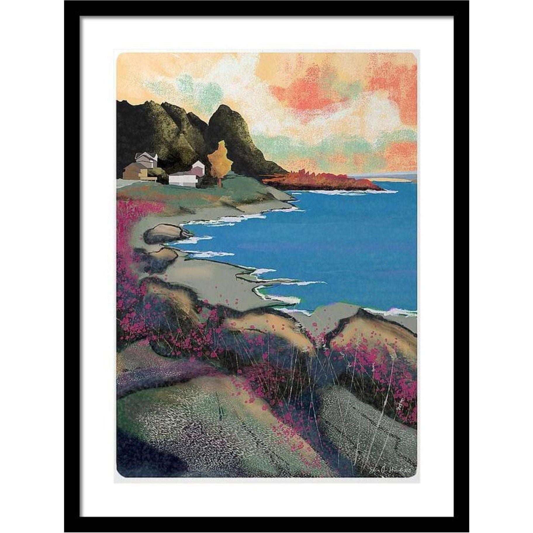 Hav og kyst – abstrakt kystlandskap med bølgebevegelse og havets skiftende farger, kunstprint av HareideART