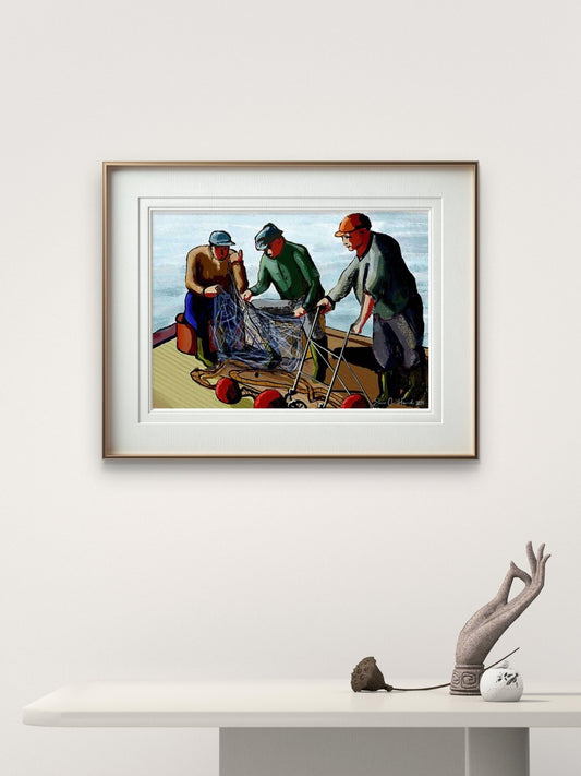 Sjøfarende refleksjoner – figurativt maritimt motiv med sjøfolk- Giclee trykk
