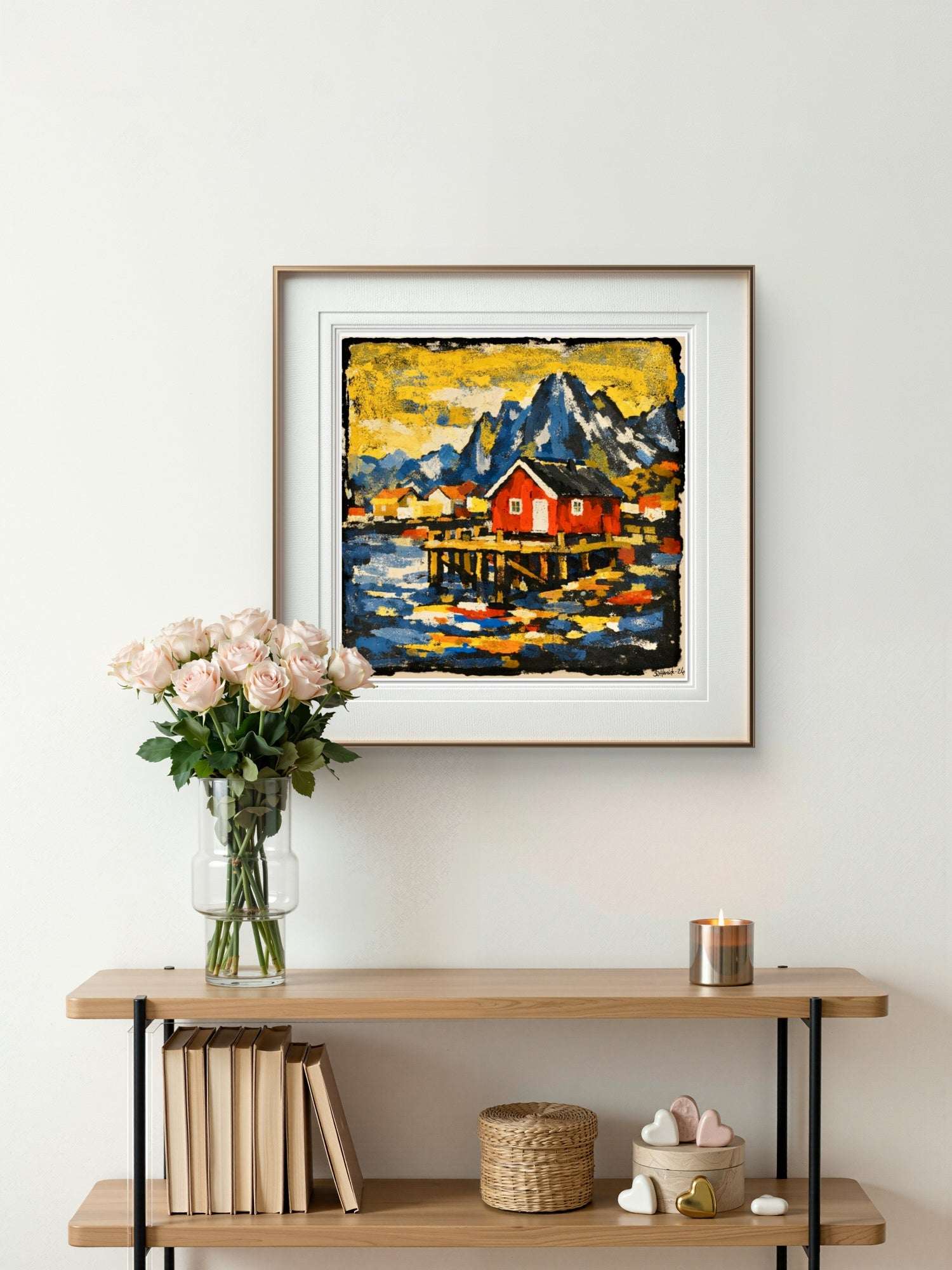 Lys over rorbua – Abstrakt Kystkunst Kunstprint