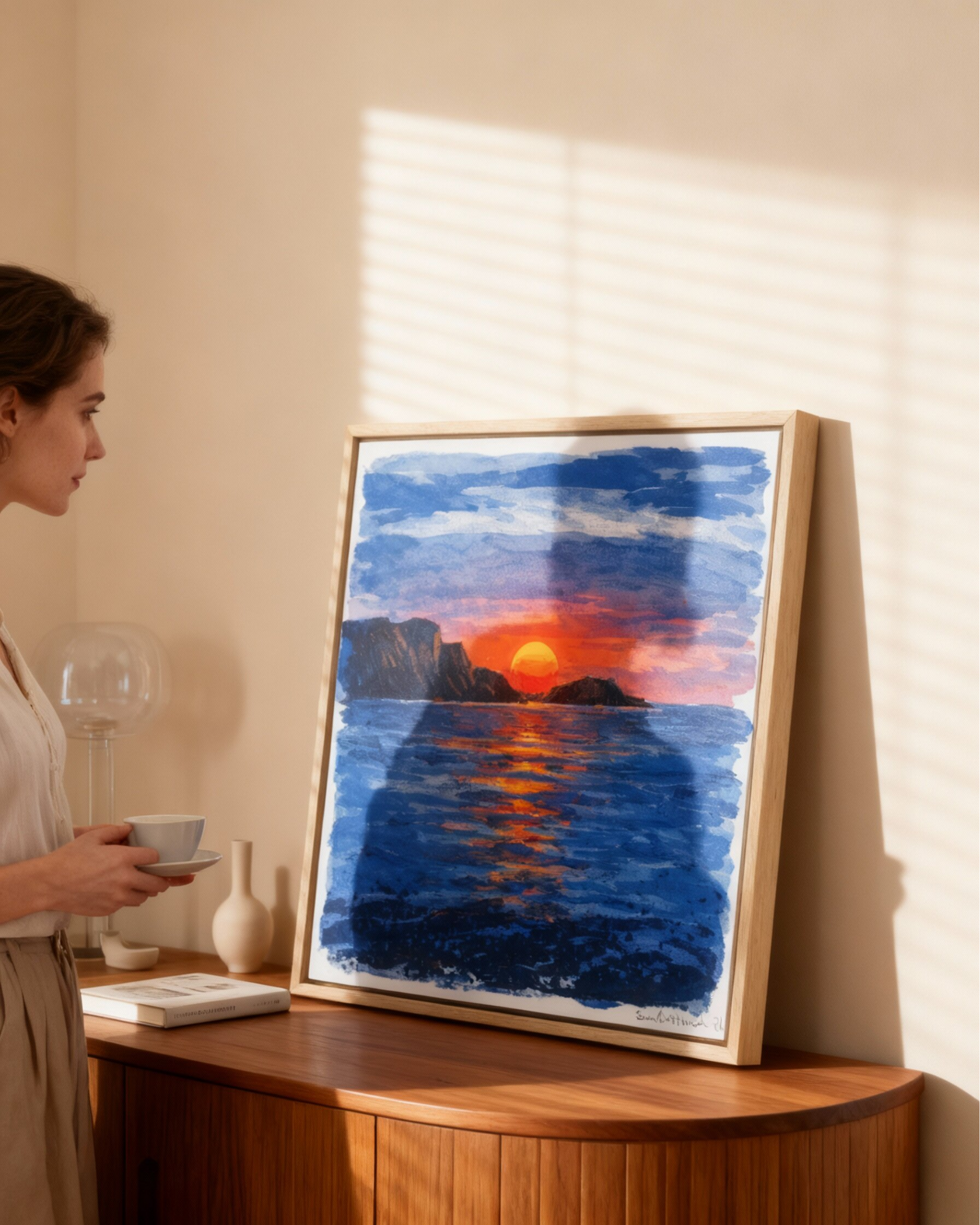 Solen går ned i havet perspektiv