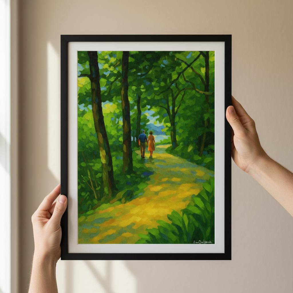 Abstrakt sommerlandskap langs Lille Stokkavann - stille vann og frodig natur i digitalt kunstprint fra HareideART