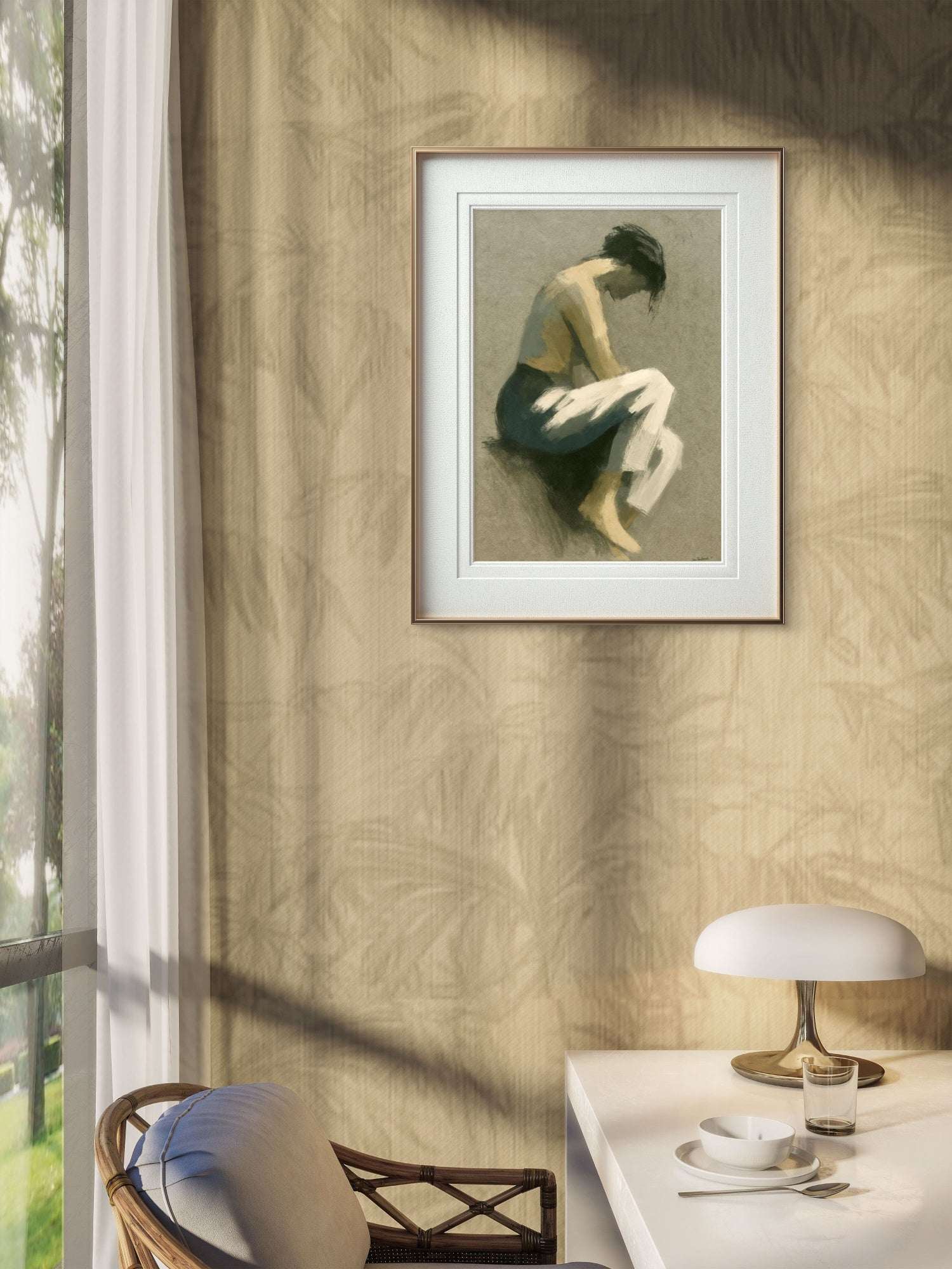 Stillhet i tankene – Figurativ Kunstprint i Bruntoner - HareideART