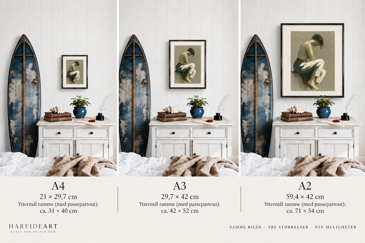 Stillhet i tankene – oversikt over tilgjengelige størrelser for giclée-trykk, HareideART
