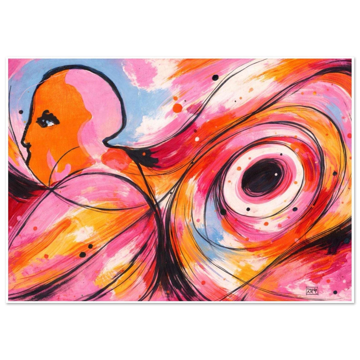Indre ro – abstrakt kunstprint i rosa og oransje med flytende former og meditativ indre stillhet, kunstprint av HareideART